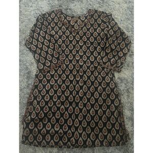 Kalpastree Women's Biba Kurta Paisley Shirt Top Size M Black Red